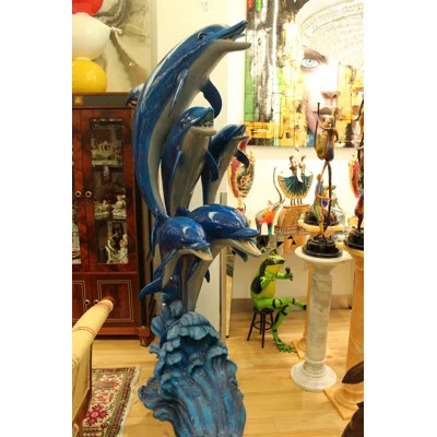 Bronze Five Dolphins On Wave Bronze Statue/Fountain - Size: 47"L x 27"W x 84"H. | Wayfair North America