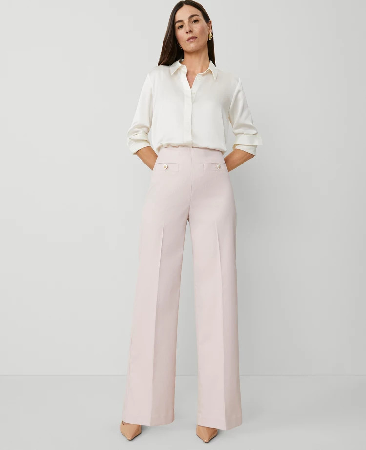 The Button Trim Sailor Wide-Leg Pant in Houndstooth | Ann Taylor