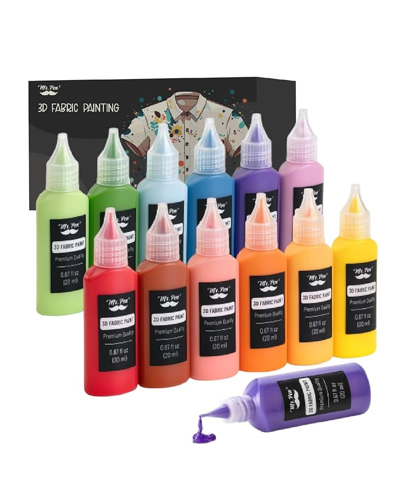 Mr. Pen 3D Fabric Paint Set - 12pcs, 0.67oz, Permanent Fabric Paint for Clothes & T-Shirts | Amazon (US)