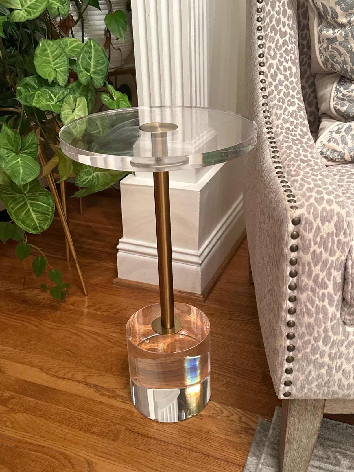 Clear Acrylic End Table,Side Table,Brushed Brass Metal,Round,for Office, Living Room and Bedroom,... | Amazon (US)
