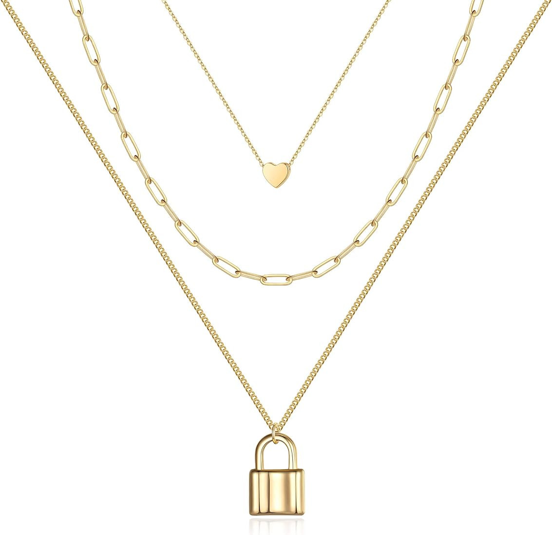 Turandoss Dainty Layered Choker Necklace, Handmade 14K Gold Plated Y Pendant Necklace Multilayer ... | Amazon (US)