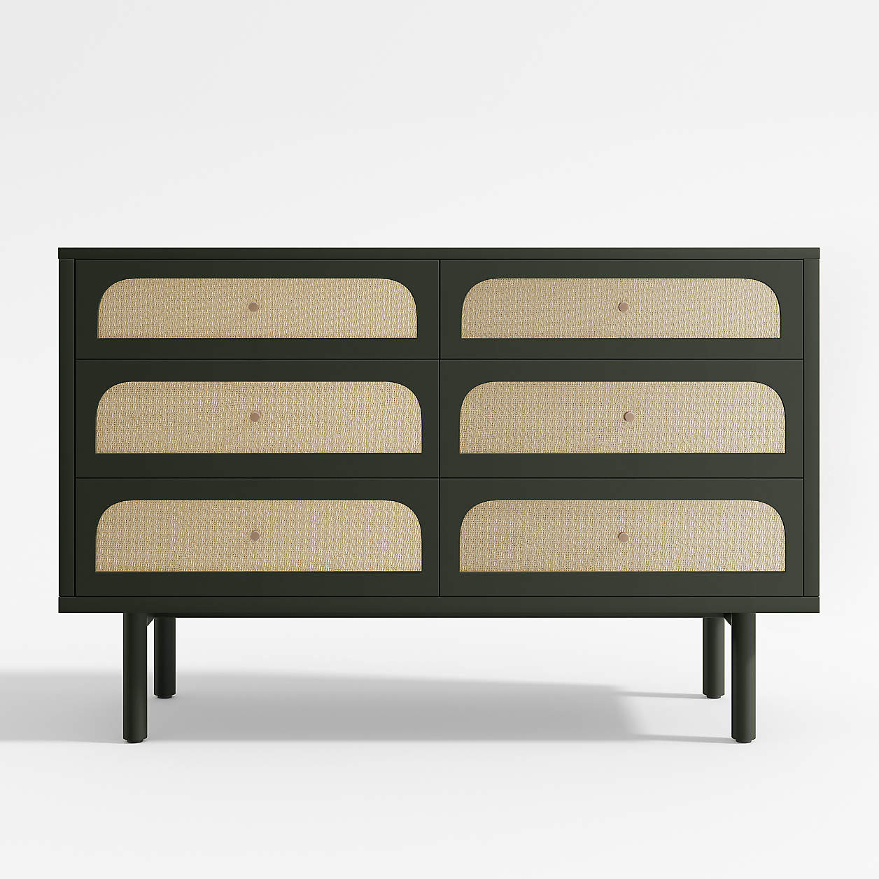 Maren Olive Green and Cane Wood 6-Drawer Kids Dresser + Reviews | Crate & Kids | Crate & Barrel