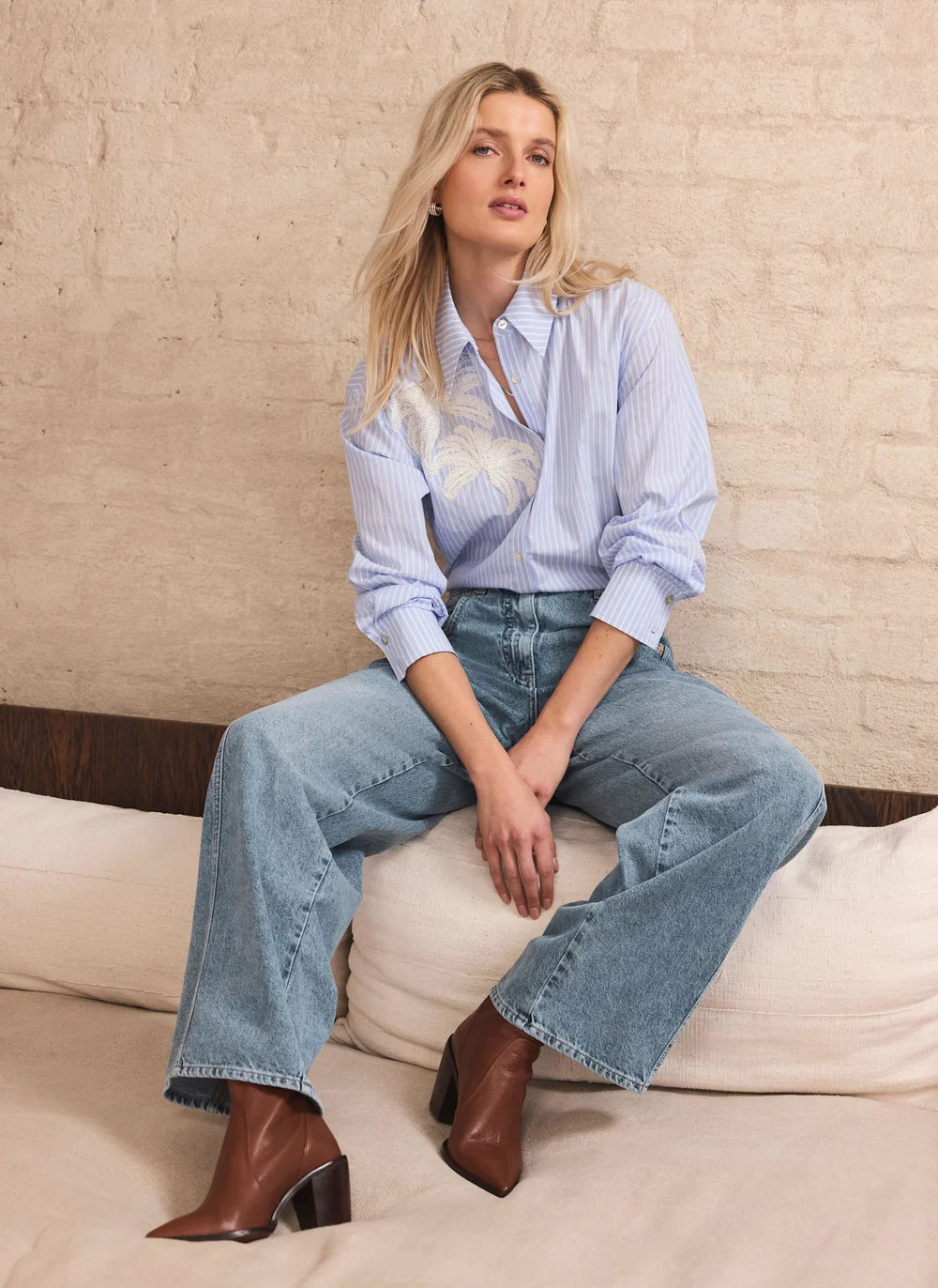 Mid Indigo Relaxed Wide Leg Jeans | Mint Velvet