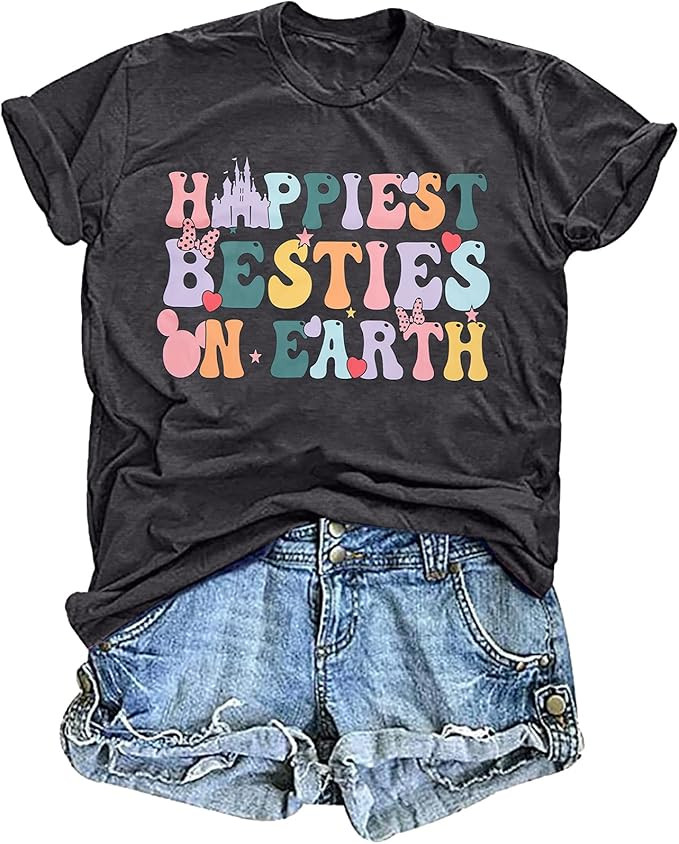 Besties T-Shirt Women Magic Kingdom: Happiest Bestie On Earth Shirts Trip Shirts Casual Short Sle... | Amazon (US)