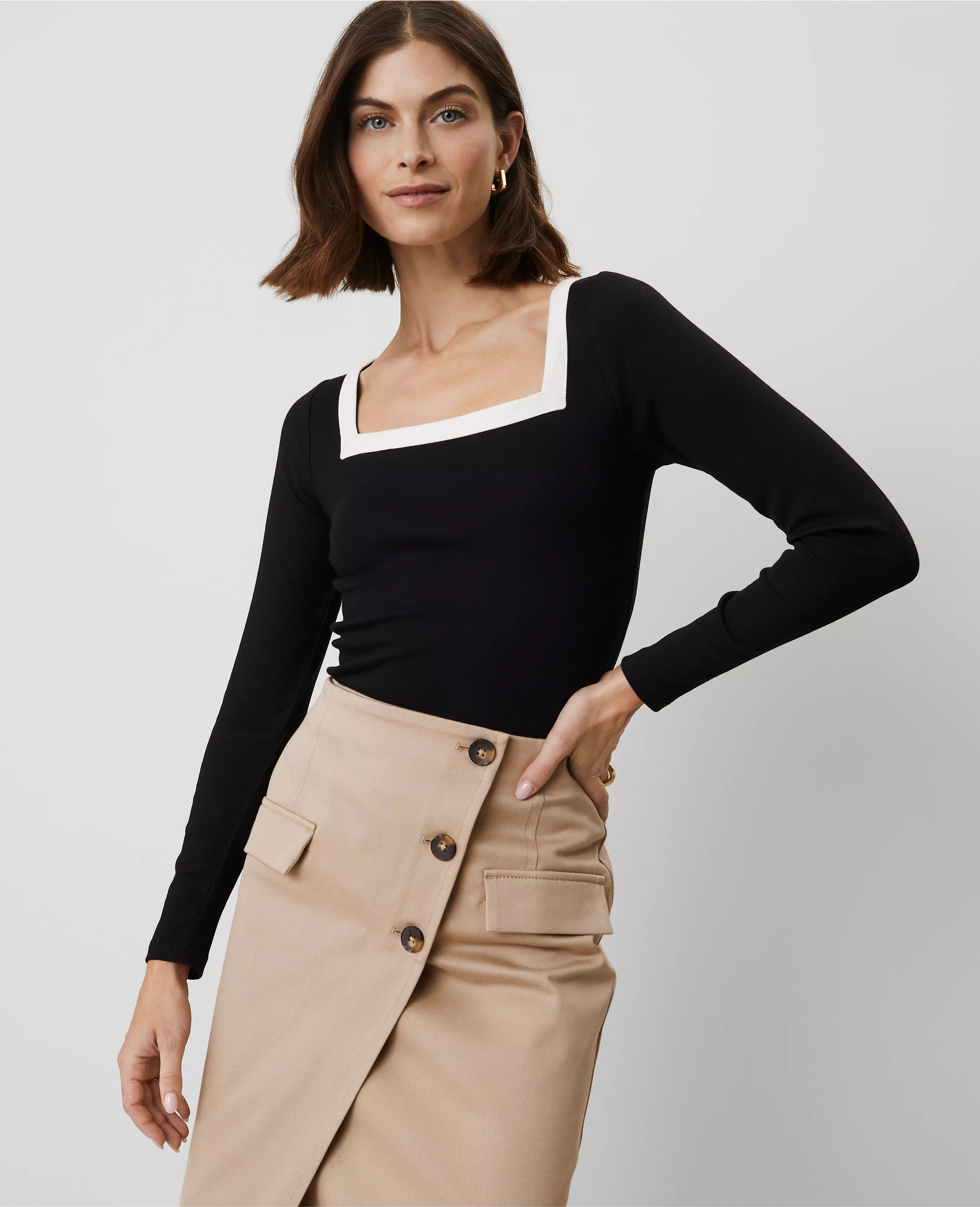 Colorblock Square Neck Top | Ann Taylor