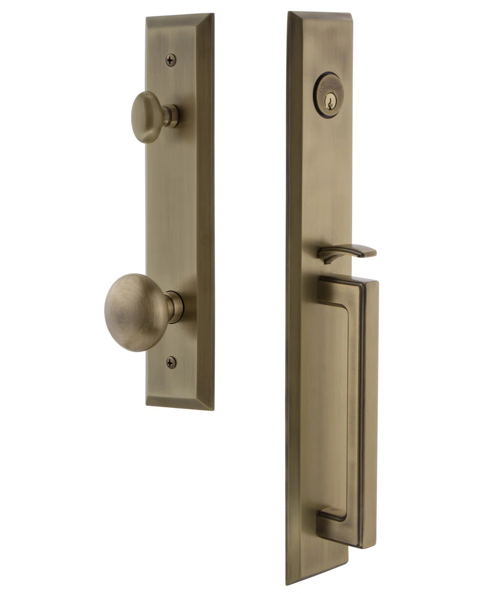 Fifth Avenue One-Piece Handleset with Single Cylinder Deadbolt and D Grip with Fifth Avenue Knob | Wayfair North America