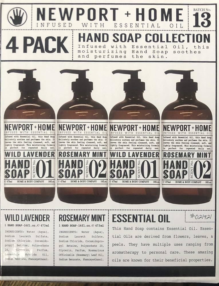 4 Bottles, Newport + Home Hand Soap, 2 Rosemary Mint, 2 Wild Lavender 16oz, Infused with Essentia... | Amazon (US)