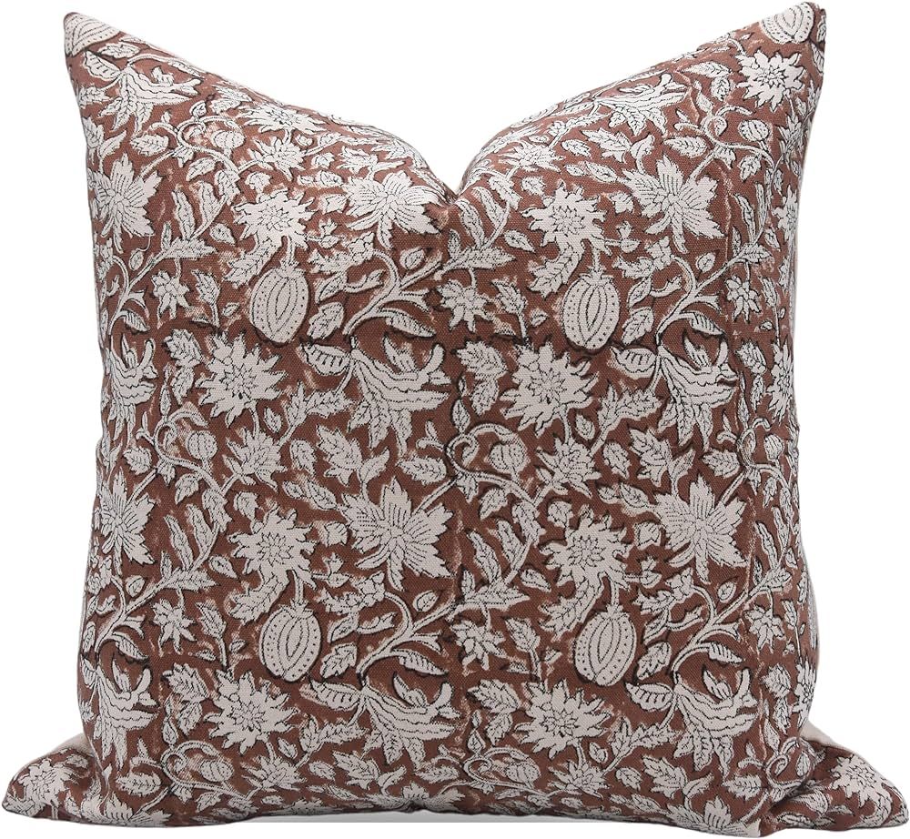 Fabritual Block Print Cotton 16x16 Throw Pillow Covers, Outdoor Farmhouse Square Cushion Covers, ... | Amazon (US)