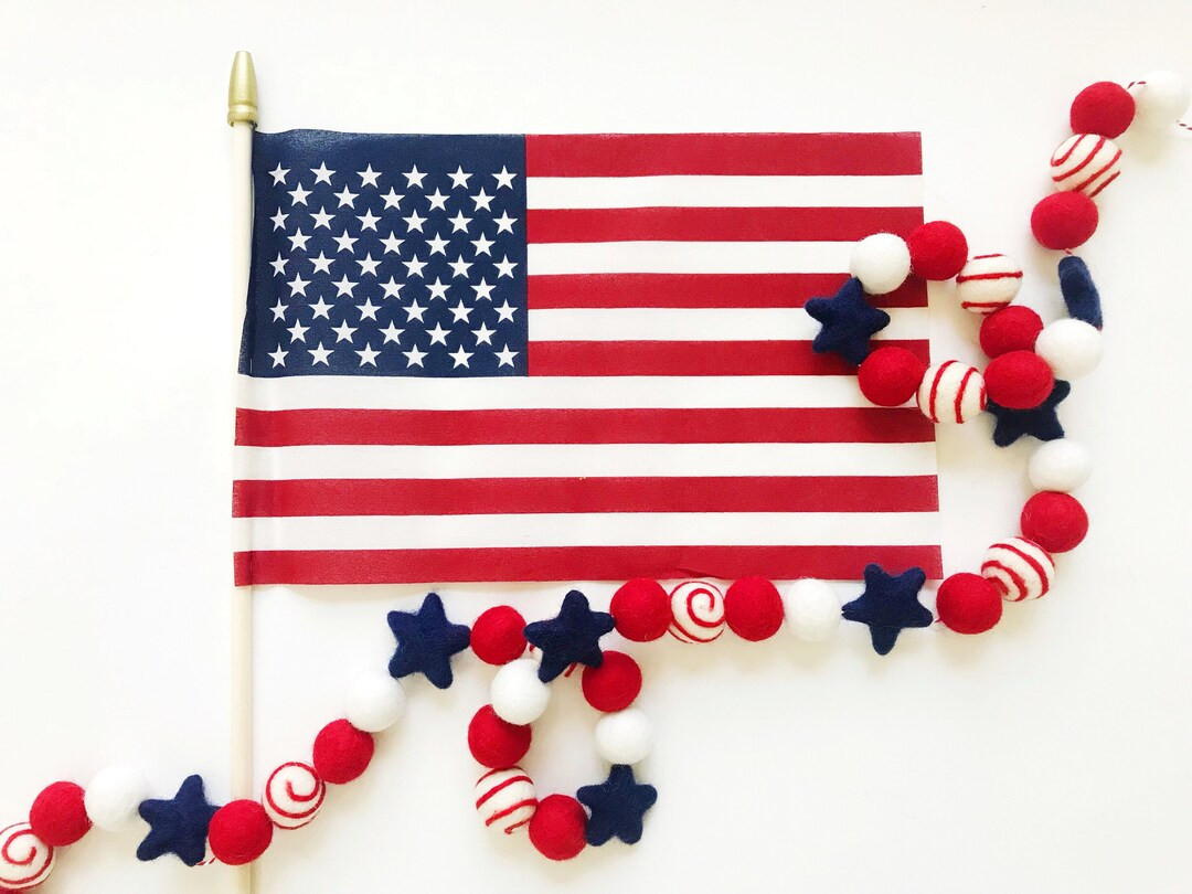 Stars & Stripes Patriotic Felt Ball Garland, Bunting, Banner - Etsy | Etsy (US)