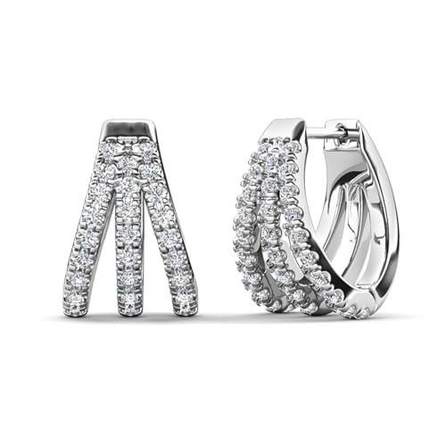 Cate & Chloe Aliyah 18k White Gold-Plated 14mm Pave Huggie Hoop Earrings with Round Cut Simulated Diamond Crystals, Small Silver Hoops for Women, Gift for Her on Christmas, Birthday, and Anniversary | Amazon (US)
