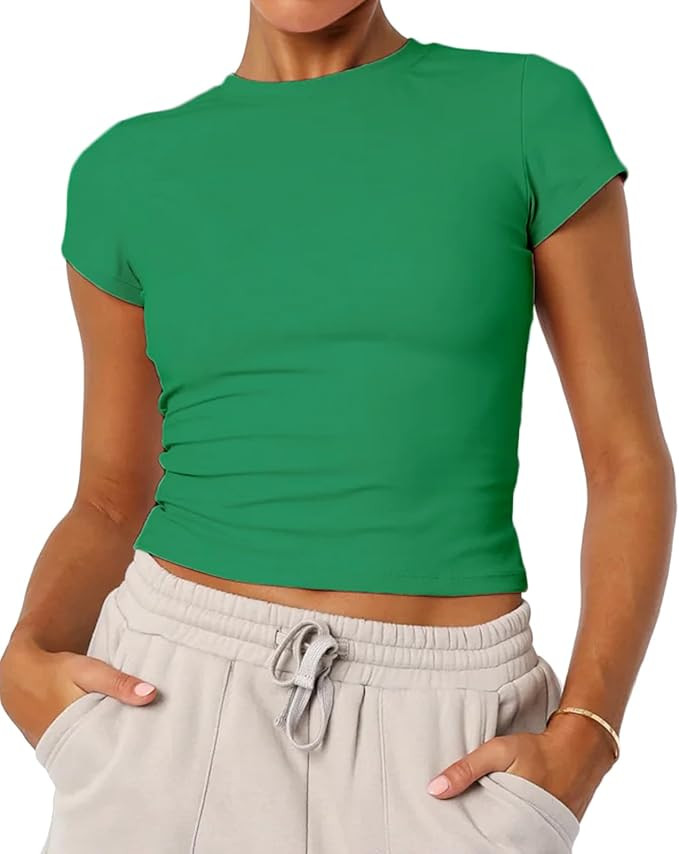 Women's Basic Summer Short Sleeve Crewneck T-Shirts Y2K Cute Going Out Tops Baby Tee | Amazon (US)
