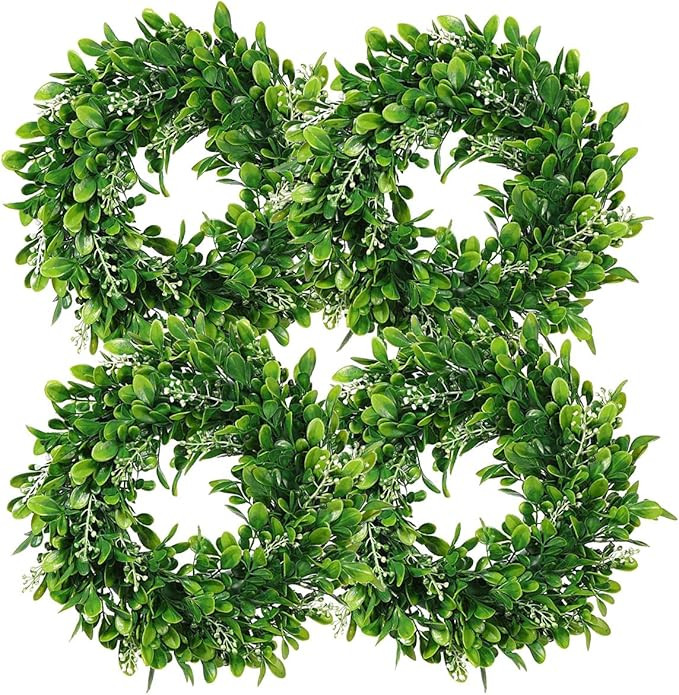 LSKYTOP 4 Pack Boxwood Wreath Round Wreath Artificial Wreath Green Leaves Wreath Door Wall Window... | Amazon (US)