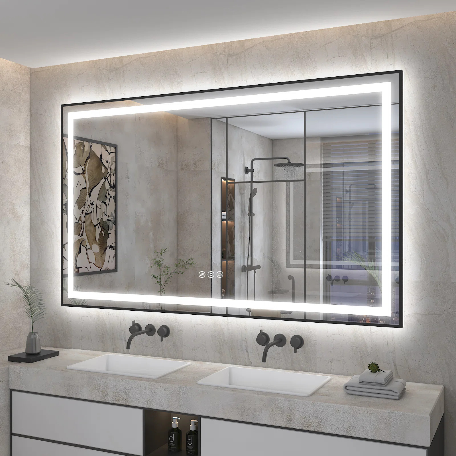 Molly Black Metal Framed LED Front Light and Backlit Anti-Fog Wall Bathroom/ Vanity Mirror | Wayfair North America