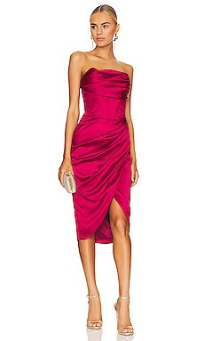 Bardot Jamila Corset Midi Dress in Burgundy from Revolve.com | Revolve Clothing (Global)