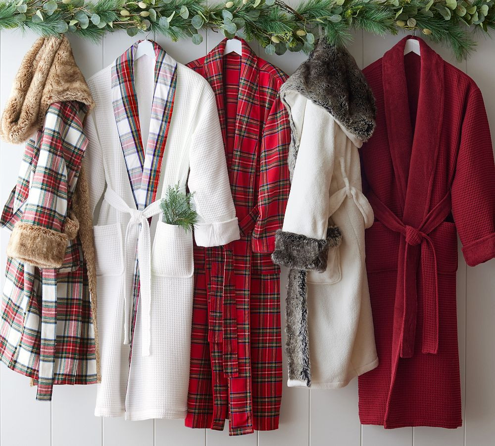 Stewart Plaid Flannel Faux Fur Robe | Pottery Barn (US)