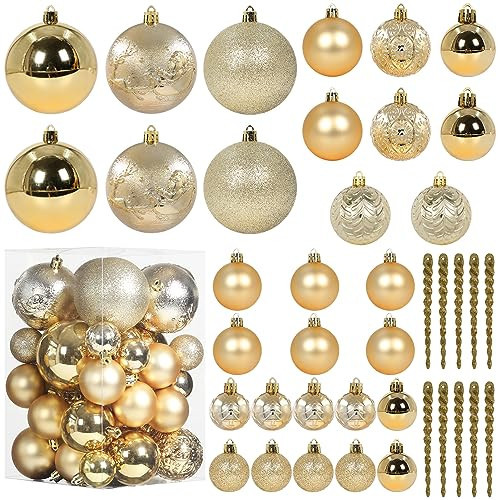 Christmas Ball Ornaments for Christmas Decorations - 41 Pieces Xmas Tree Shatterproof Gold Ball Ornaments with Hanging Loop for Holiday and Seasonal Decoration | Amazon (US)