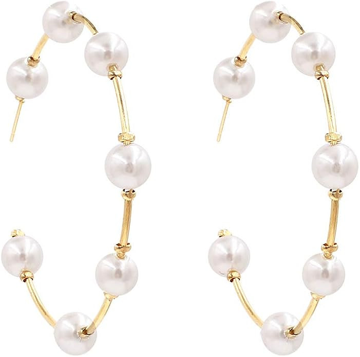 Pearl Hoop Drop Earrings Fashion Lightweight Pearl Dangle Earrings for Women Girls Christmas Jewe... | Amazon (US)