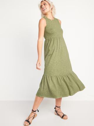 Fit & Flare Sleeveless Tiered Midi Dress for Women | Old Navy (US)