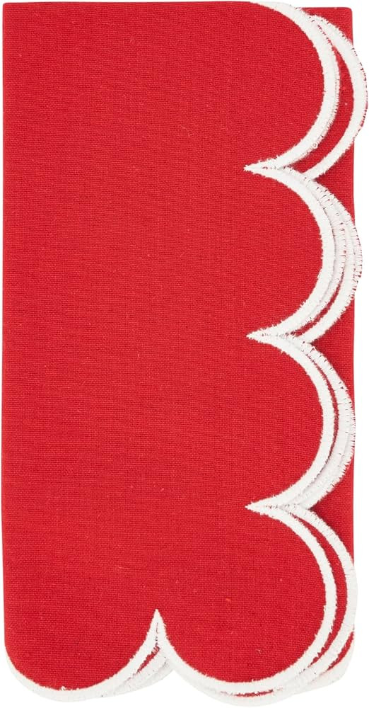 Saro Lifestyle Scalloped Hem Napkin (Set of 4), Red, 20" | Amazon (US)