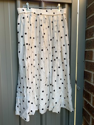 H&M Size M Womens White Black Polka Dot Midi Skirt Elastic Waistband | eBay US