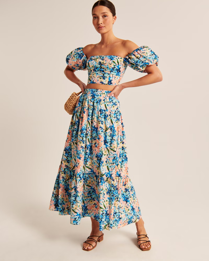 Poplin Tiered Maxi Skirt | Abercrombie & Fitch (US)