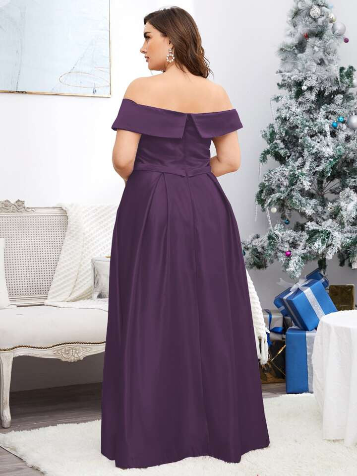 SHEIN Belle Plus Off Shoulder Fold Pleated Maxi Formal Bridesmaid Dress | SHEIN