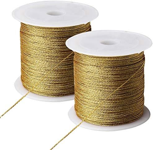 Pengxiaomei 218 Yards/656 Feet Metallic Cord Gold Twine, 2 Spool Gold Thread String for Bracelet ... | Amazon (US)