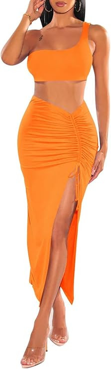 Viottiset Women's One Shoulder Drawstring 3 Piece Swimsuit Cover Up High Waist Bikini Set | Amazon (US)