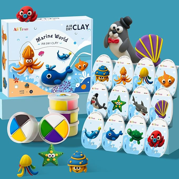 Air-Dry Clay Kit for Kids,12 Marine Animals‌ Modeling Magic Clay Sculpting Tools Set,Non-Sticky... | Amazon (US)