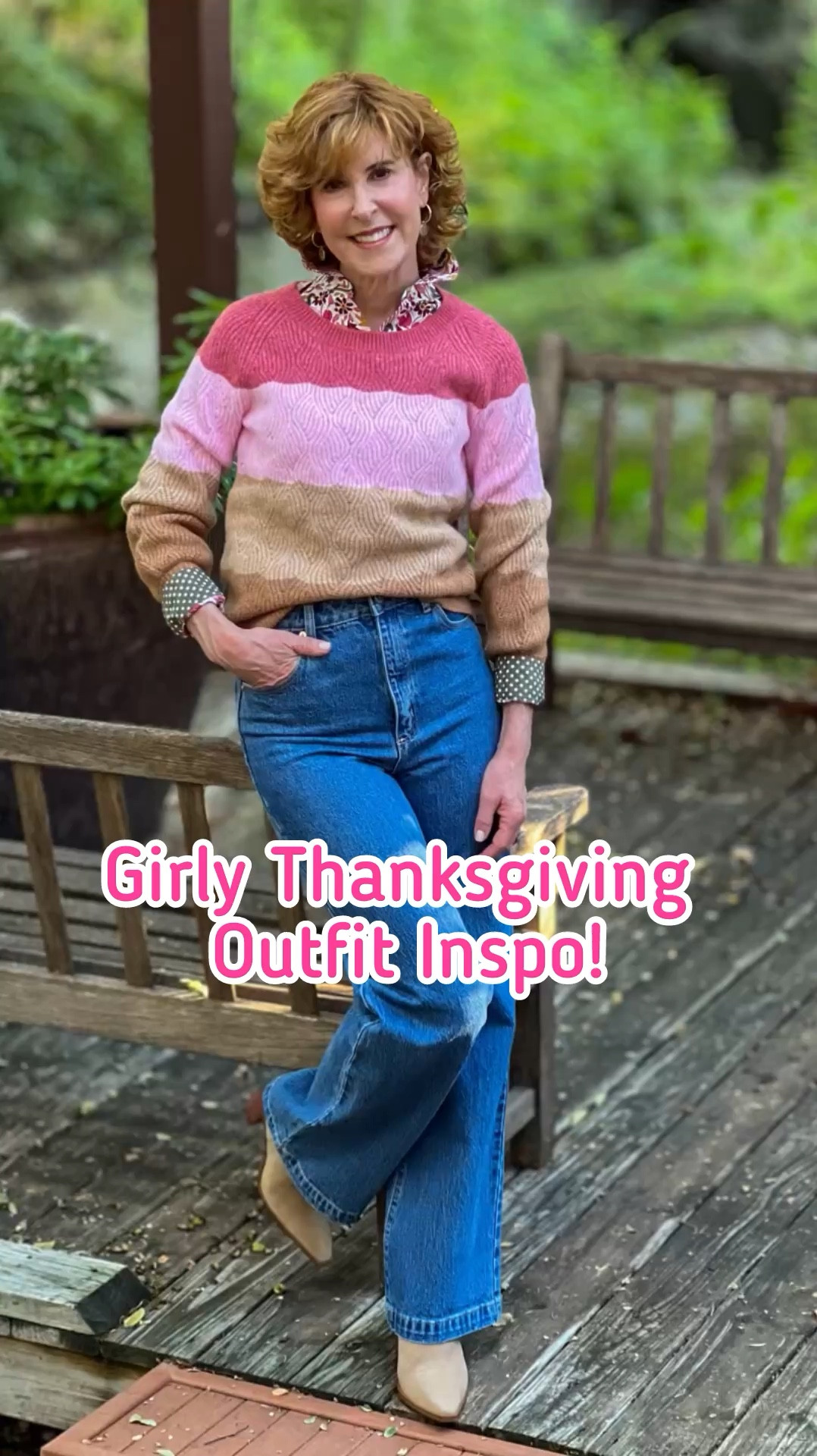 I'm all about a girly look anytime!
🎀
Even at Thanksgiving! 
🦃
My cable knit crewneck sweater with the wavy stripes comes in regular, plus, and petite, as does the shirt I have on underneath! They're on sale right now (take 40% off 1st item, and 30% off the rest of your purchase)!
🩷🤎
I paired them with the most perfect jeans I've found this year! They're high waisted and not too long! I'm wearing them with block heeled suede booties, but they also work with sneakers and flats. (I'm 5'5" for reference.)

#LTKSaleAlert #LTKStyleTip #LTKVideo