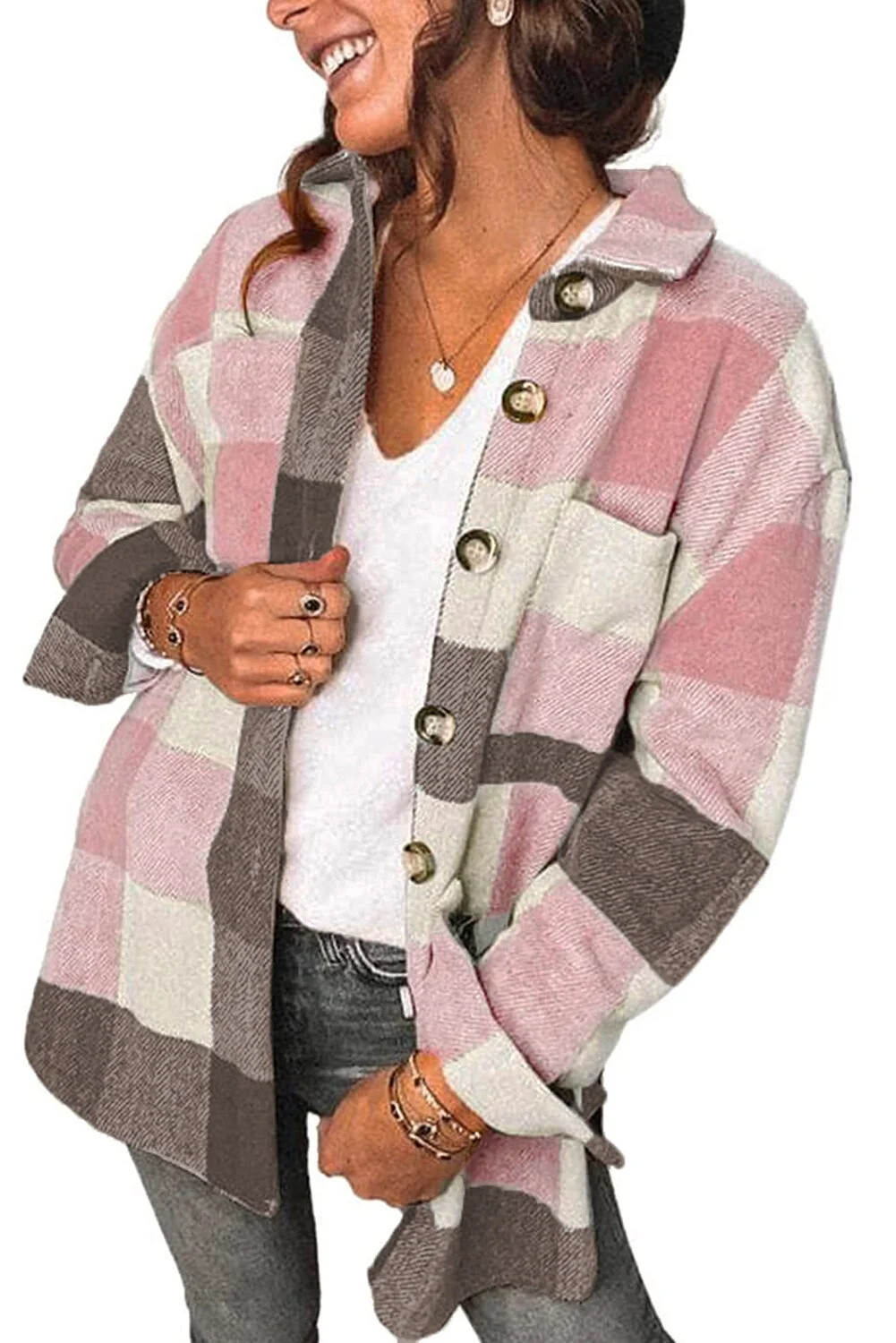 Fantaslook Womens Plaid Shirts Flannel Shacket Jacket Long Sleeve Button Down Boyfriend Shirt Coa... | Walmart (US)