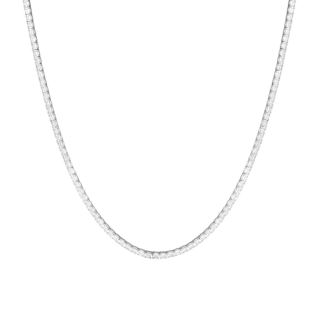 Lab Grown White Sapphire Horizontal Baguette Tennis Necklace | AUrate New York