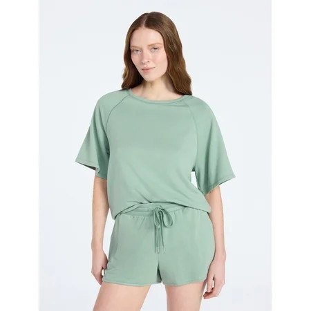 Joyspun Women s French Terry Lounge Sleep Short Sleeve Top and Shorts Set  2-Piece  Sizes XS-3X | Walmart (US)