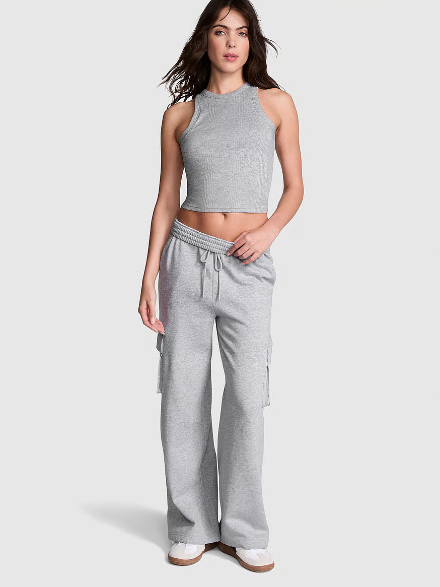 Buy Ivy Fleece Wide-Leg Cargo Sweatpants , Medium Heather Grey - Order Bottoms online - PINK US | Victoria's Secret (US / CA )