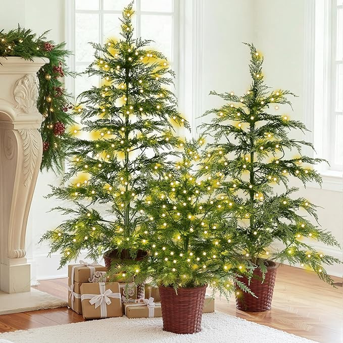 Set of 3 2ft 3ft 4ft Pre-lit Twinkle Christmas Cypress Tree with 180 LED Light Realistic Artifici... | Amazon (US)