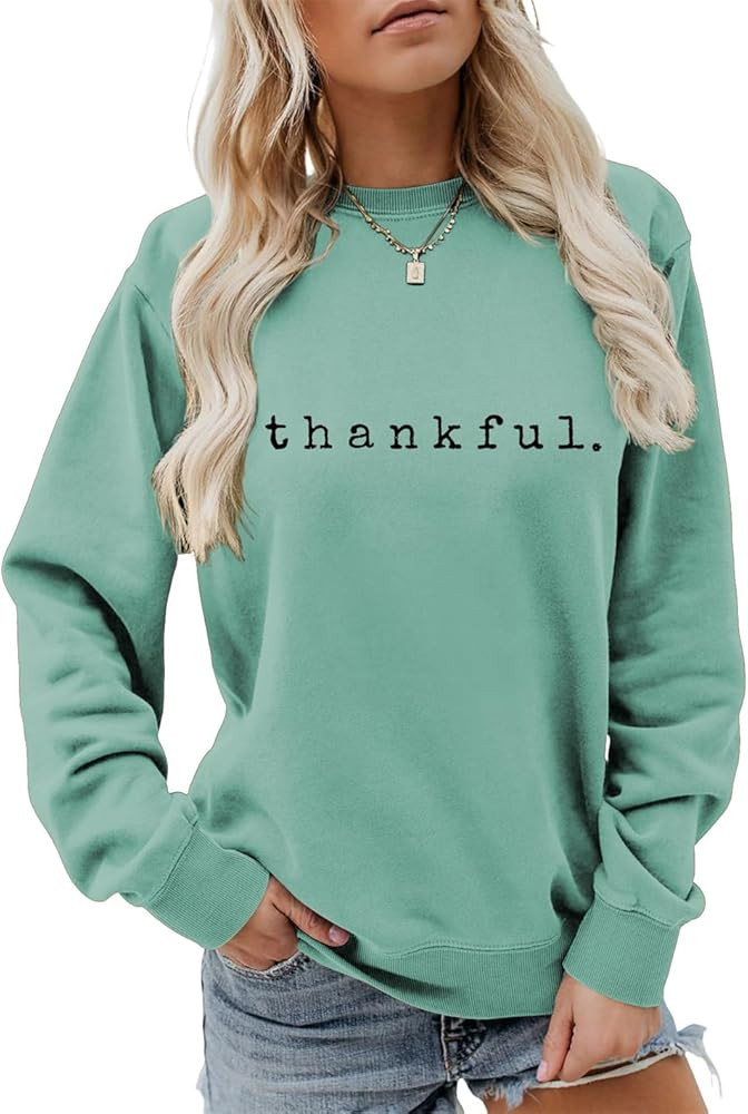Thankful Sweatshirt, Funny Thanksgiving Shirt Grateful Blessed Sweater Women Crewneck Thankful Vi... | Amazon (US)