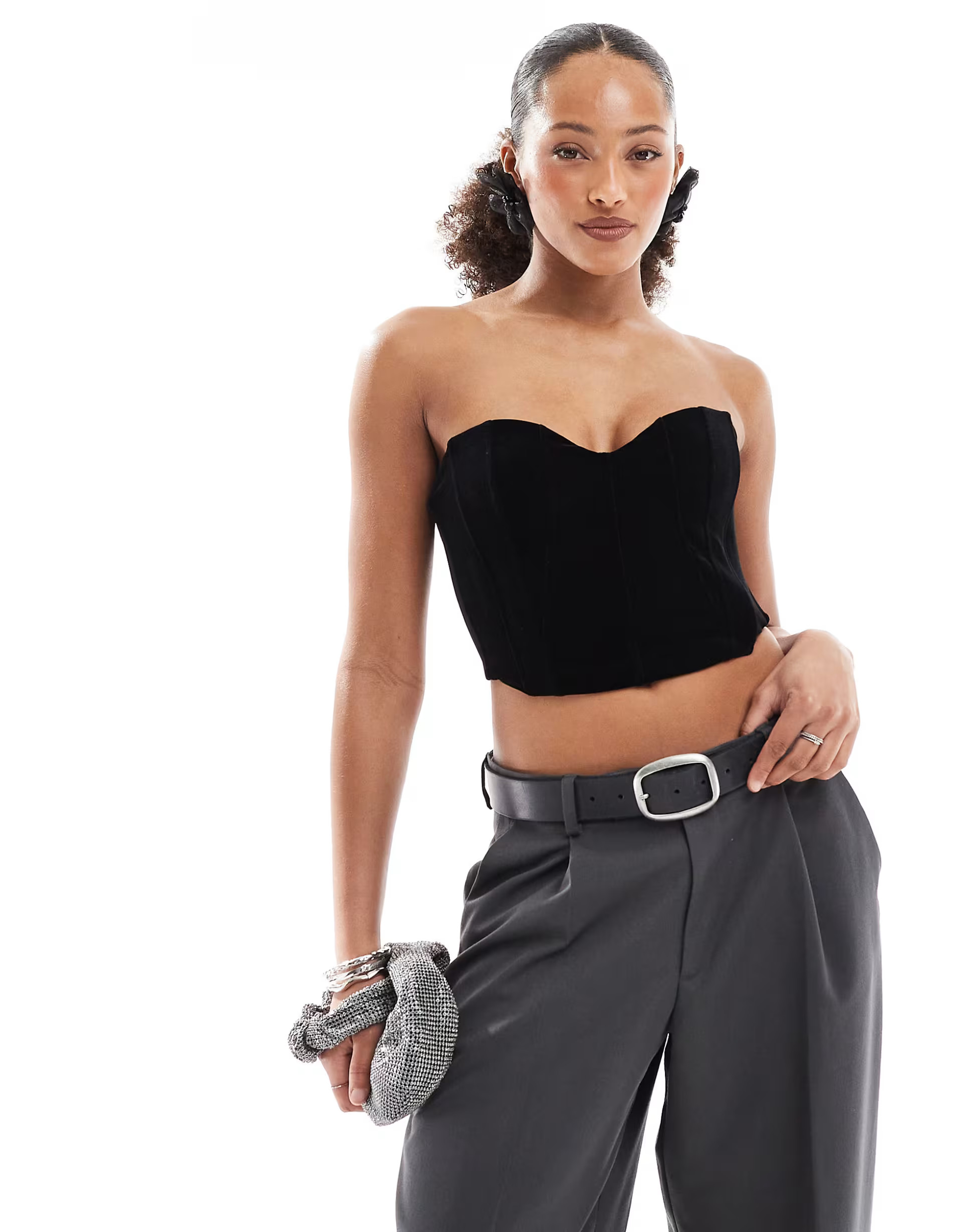 Bershka velvet corset top in black | ASOS (Global)