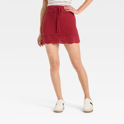 Women's Openwork Mini Sweater Skirt - Universal Thread™ Red | Target