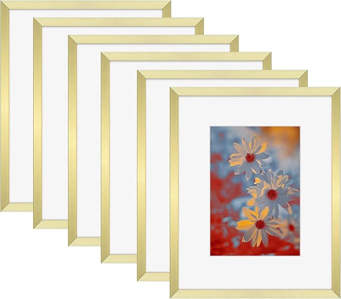 Golden State Art, Gold 8x10 Aluminum Frame for 8 x 10 Picture or 5x7 Photo with Mat - Shatter - R... | Amazon (US)