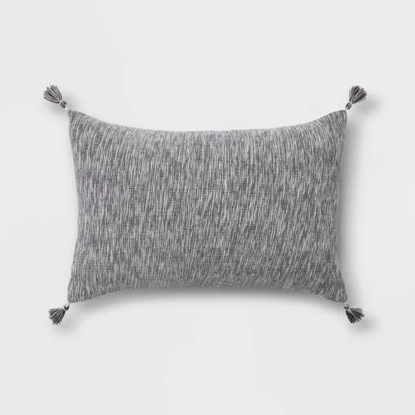 Spacedye Chambray Lumbar Throw Pillow with Corner Tassels - Threshold™ | Target