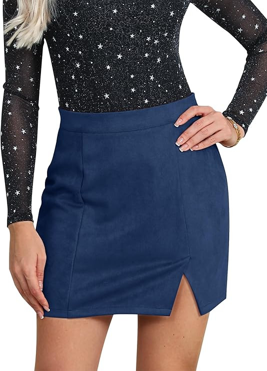 Ezcosplay Women Faux Suede Sexy Mini Skirt with Slit High Waisted Zipper Back Pencil Bodycon Shor... | Amazon (US)