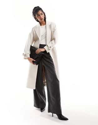 Forever New formal wrap coat with tie belt in cream | ASOS (Global)