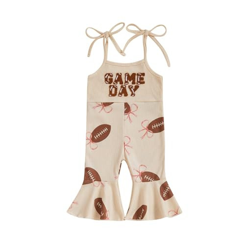 Rarjuiey Toddler Baby Girl Football Outfit Game Day Jumpsuit Spaghetti Strap Sleeveless Romper Bell Bottoms Outfits (T Game Day Football Khaki, 6-12 Months) | Amazon (US)