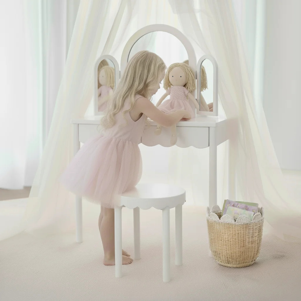 Mainstays Kids Scallop Vanity and Stool Set | Walmart (US)