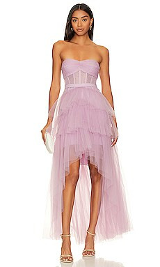 BCBGMAXAZRIA Ruffled High Low Gown in Mulberry from Revolve.com | Revolve Clothing (Global)