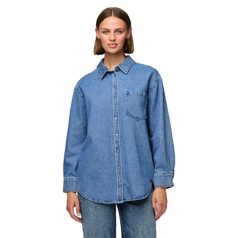 PIECES Women's Pcmaisie Ls Denim Shirt Noos Bc | Amazon (UK)