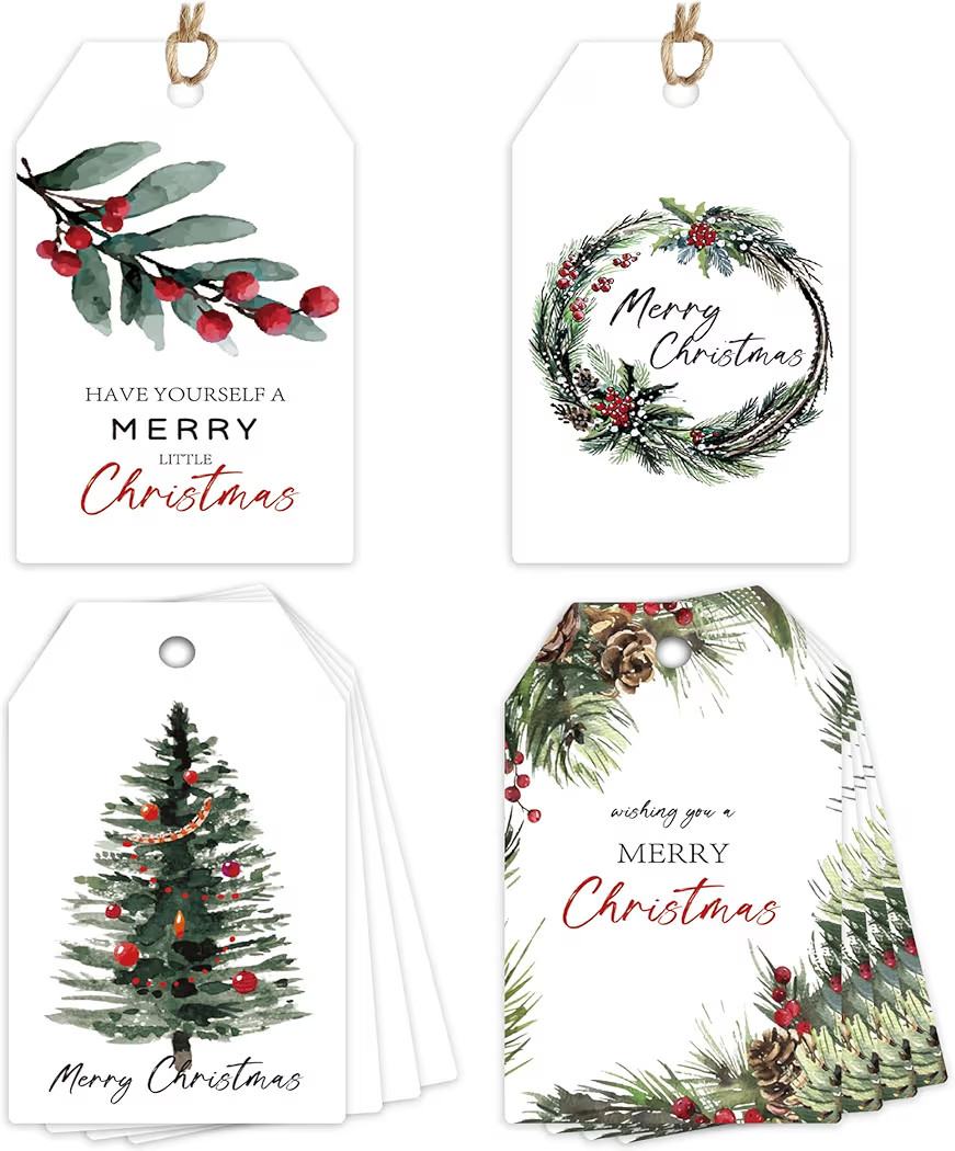 Beautiful Watercolor Christmas Gift Tags - 48 Pcs Rustic Christmas Name Tags with String for Pers... | Amazon (US)