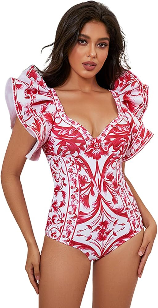 FLAXMAKER Baroco Style Printed One Piece Swimsuit and Skirt | Amazon (US)