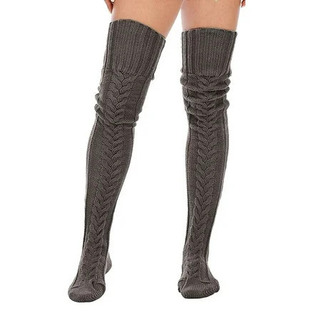 LAVA Women s Cable Knitted Thigh High Socks Over the Knee High Boot Socks Extra Long Winter Leg Warmers Dark Gray | Walmart (US)