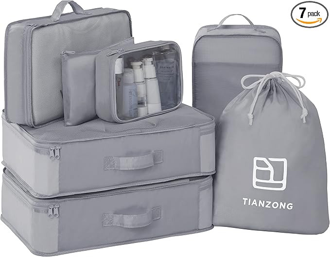 TianZong 7-piece Set Packing Cubes, Travel Bags for Luggage, Packing Organizers with Shoe Bag (Gr... | Amazon (US)